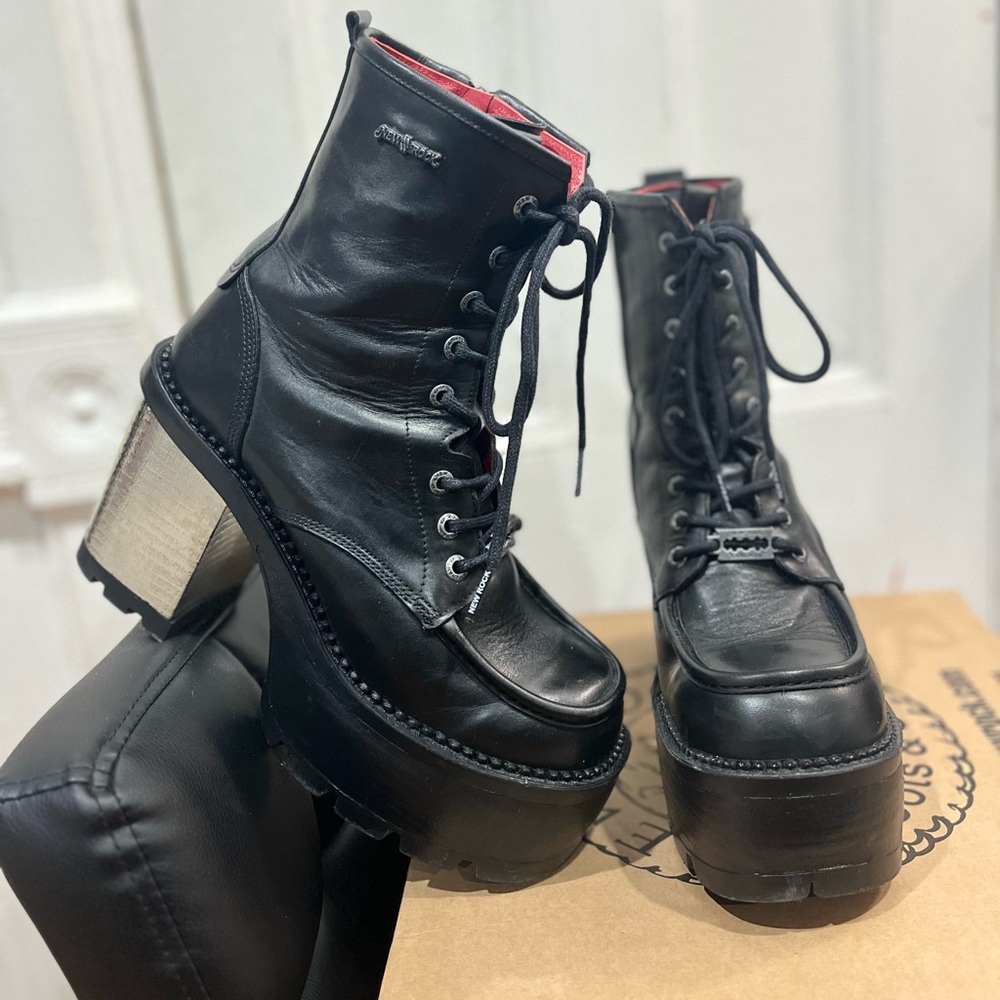Chunky Black Leather Ankle Booties